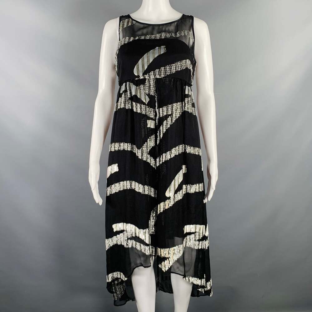 MARC JACOBS Size 2 Black Silver Silk Blend Jacquard Sleeveless Dress